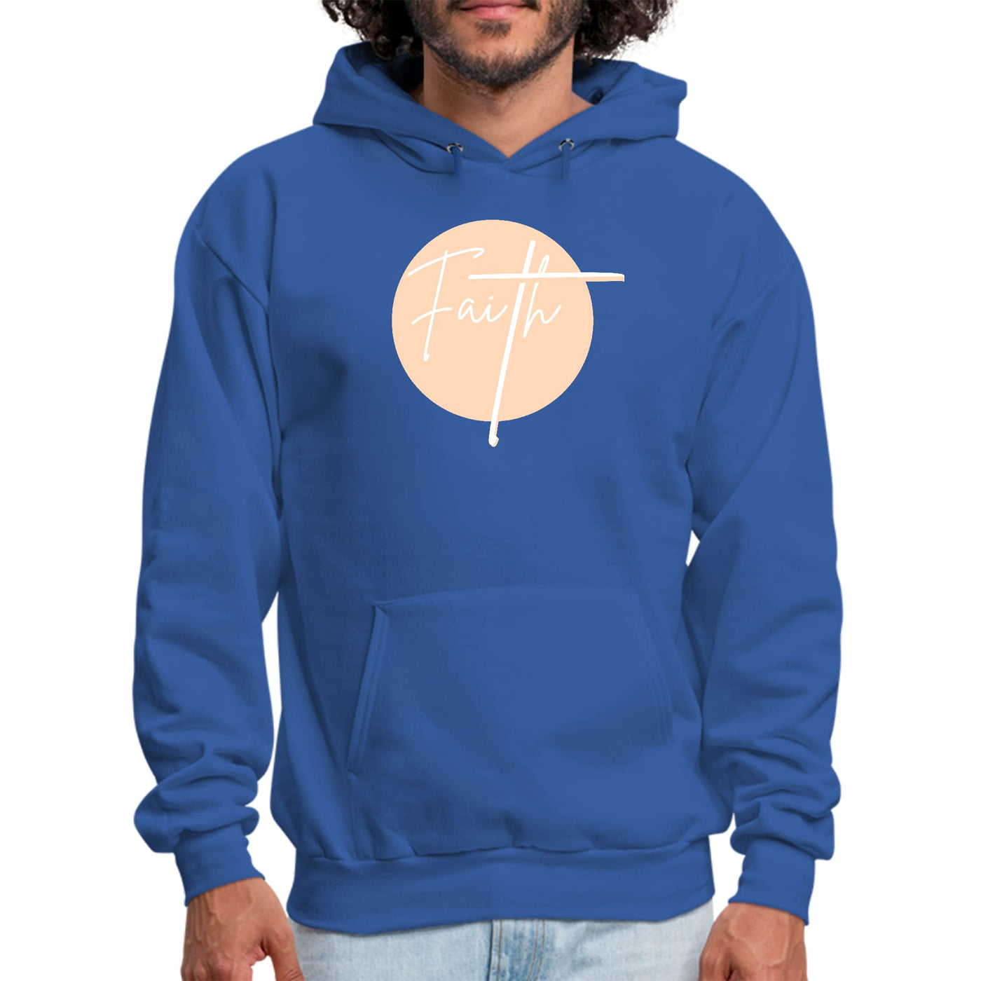Mens Graphic Hoodie Faith - Christian Affirmation - Peach And White - Unisex