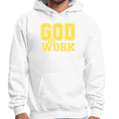 Mens Graphic Hoodie God @ Work Yellow And White Print - Unisex | Hoodies