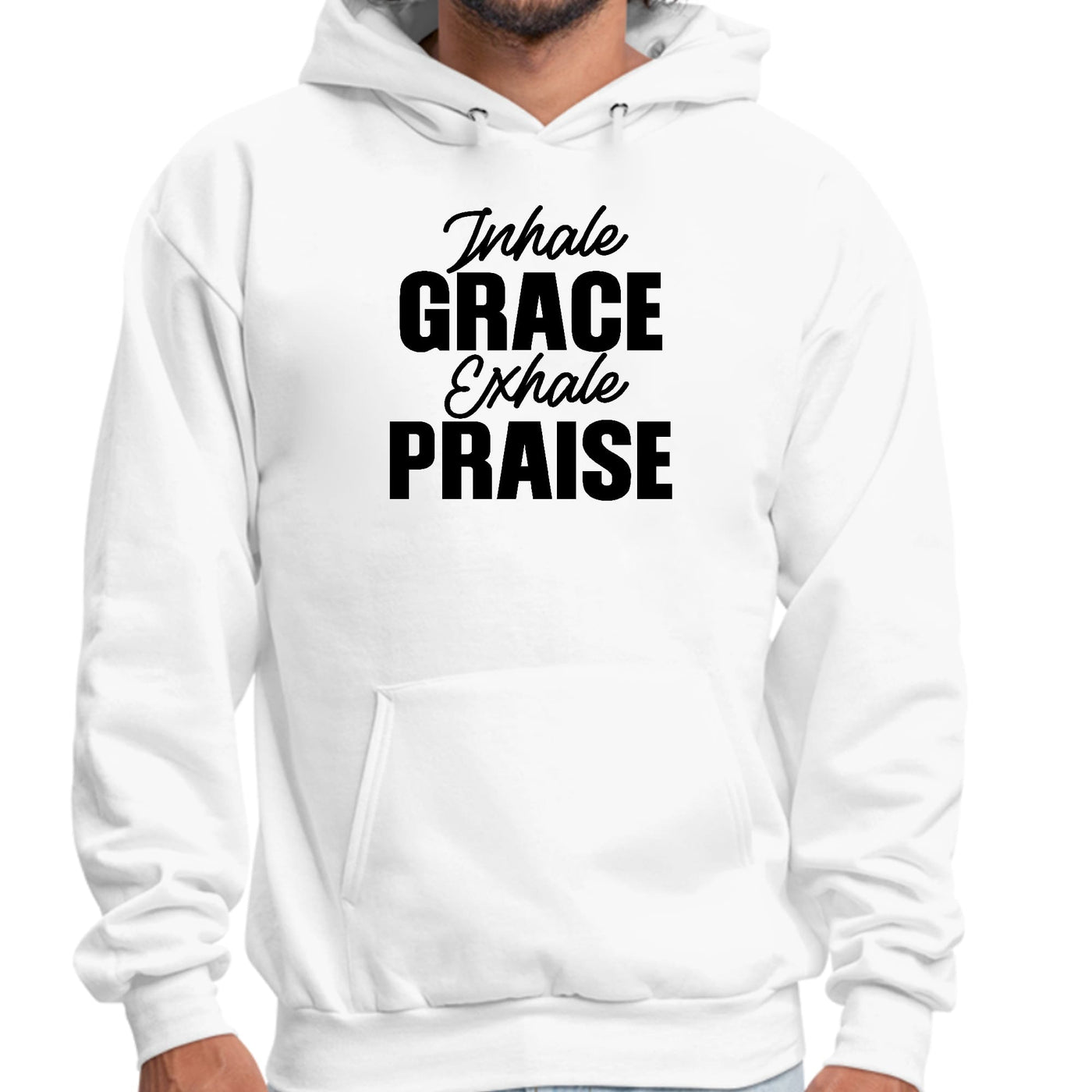 Mens Graphic Hoodie Inhale Grace Exhale Praise Black Illustration - Unisex