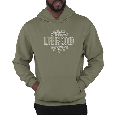 Mens Graphic Hoodie Life Is Good Word Art Illustration White Outline - Unisex