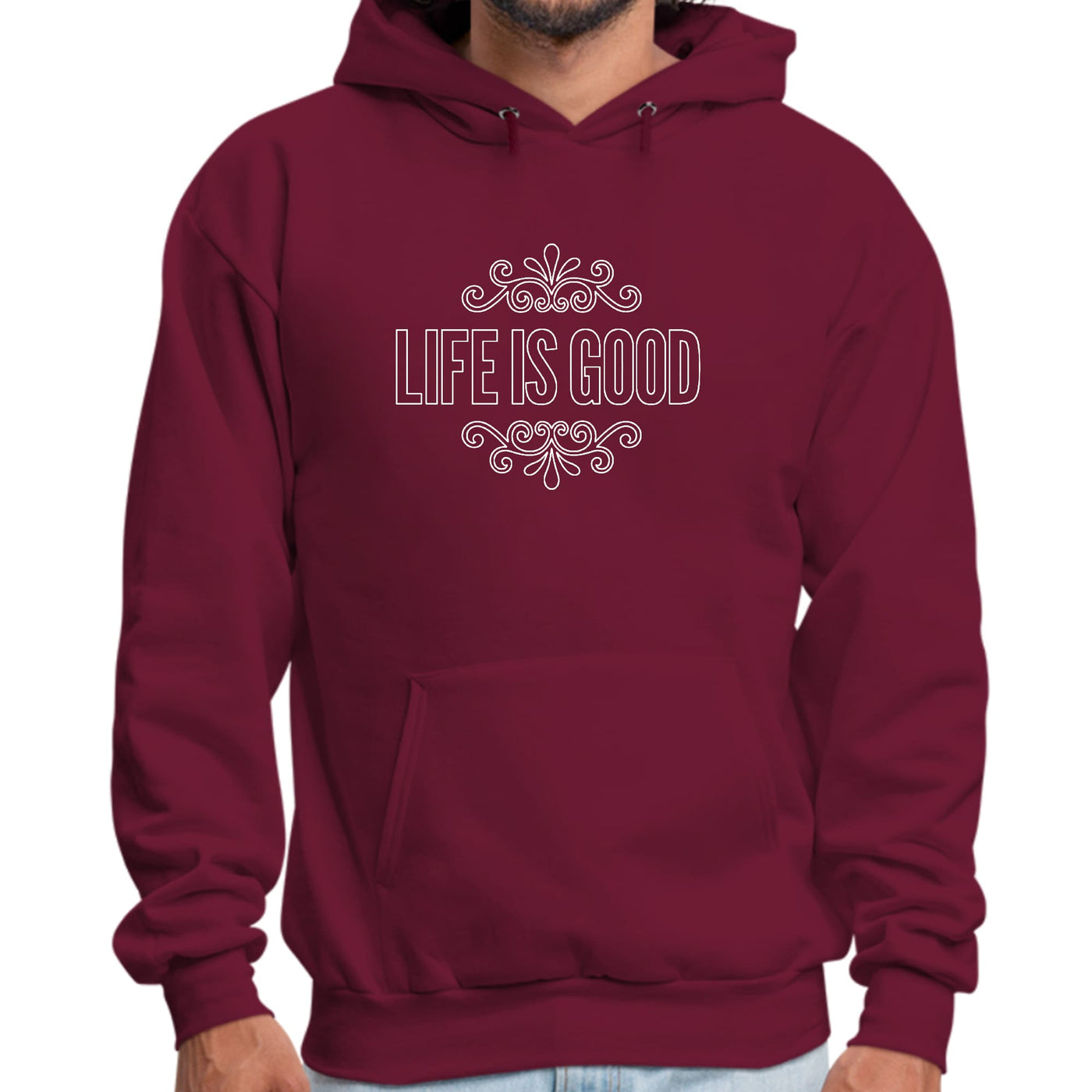 Mens Graphic Hoodie Life Is Good Word Art Illustration White Outline - Unisex