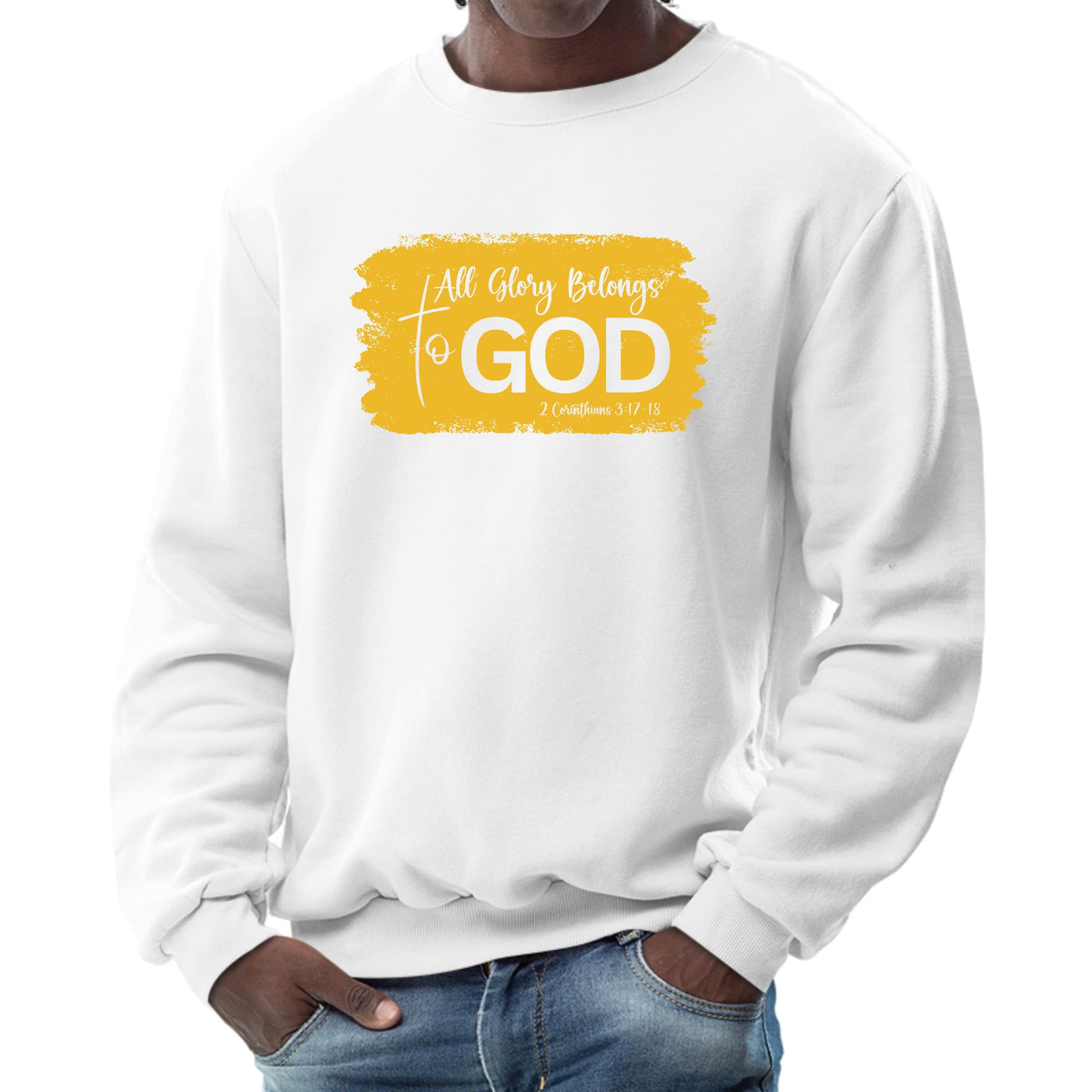Mens Graphic Sweatshirt All Glory Belongs To God Golden Yellow - Mens
