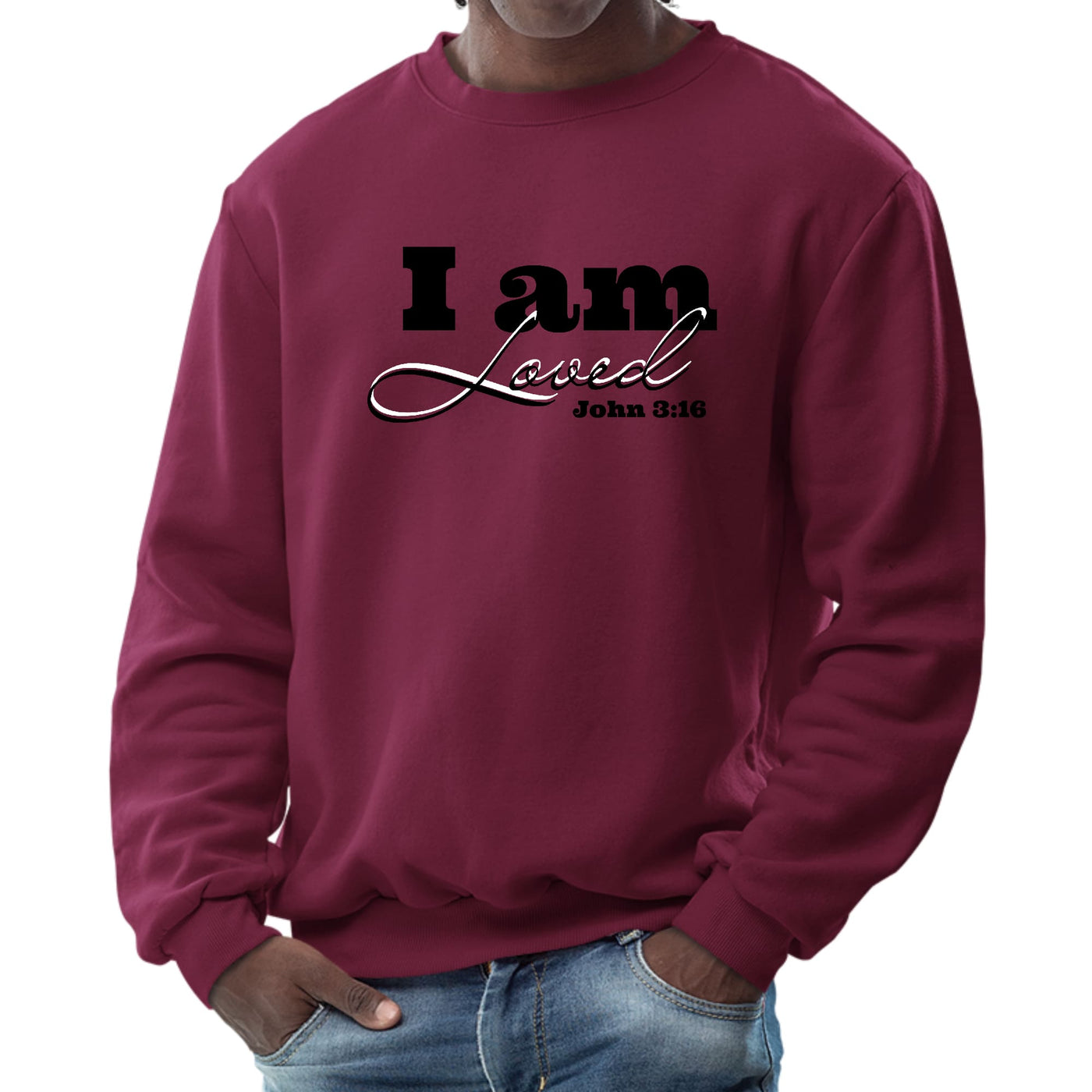 Mens Graphic Sweatshirt i Am Loved - John 3:16 Black Illustration - Mens