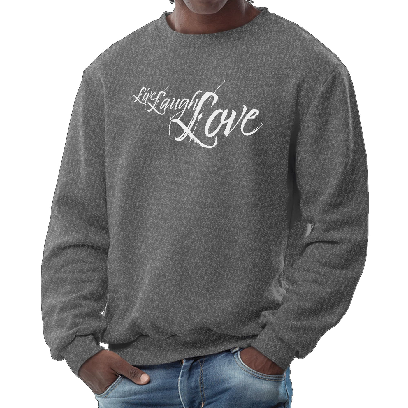 Mens Graphic Sweatshirt Live Laugh Love Light Grey - Mens | Sweatshirts