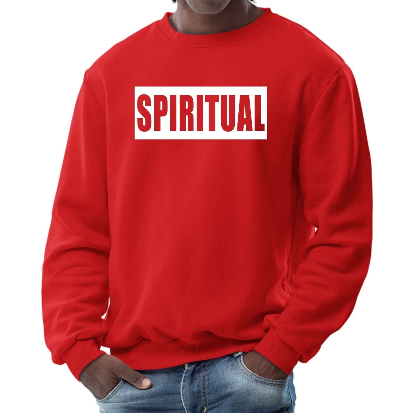 Mens Graphic Sweatshirt Spiritual White Colorblock Illustration - Mens