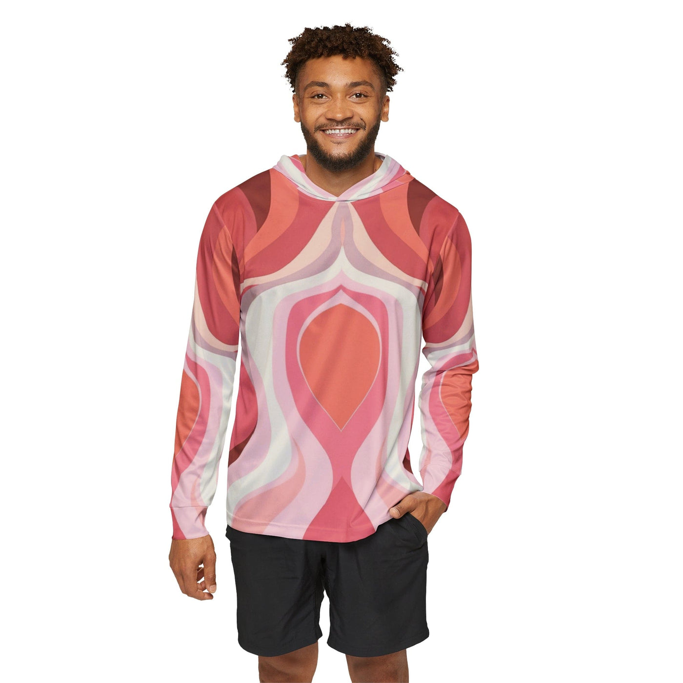 Mens Sports Graphic Hoodie Boho Pink And White Contemporary Art Lined Pattern