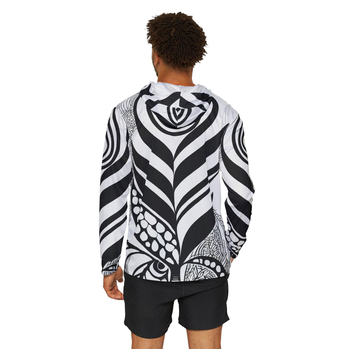 Mens Sports Graphic Hoodie Floral Black Line Art Print 60110 - All Over Prints