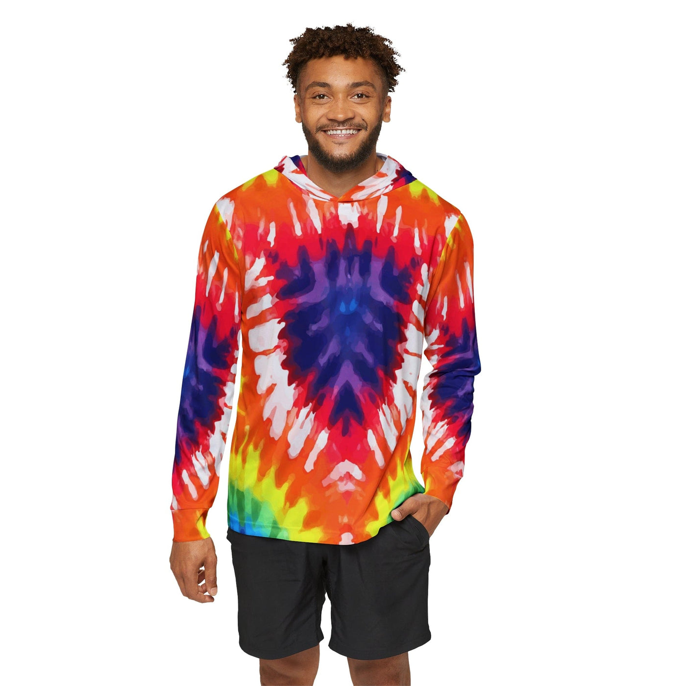 Mens Sports Graphic Hoodie Psychedelic Rainbow Tie Dye - All Over Prints
