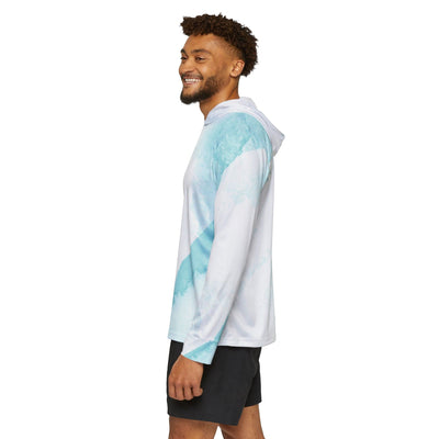 Mens Sports Graphic Hoodie Subtle Abstract Ocean Blue And White Print - All