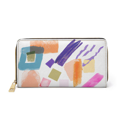 Multicolor Pastel Geometric Brush Stroke Pattern Womens Zipper Wallet Clutch