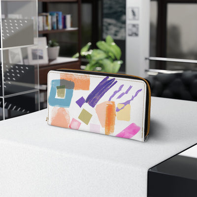 Multicolor Pastel Geometric Brush Stroke Pattern Womens Zipper Wallet Clutch