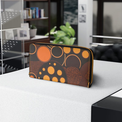 Orange And Brown Spotted Illustration Womens Zipper Wallet Clutch Purse - Bags