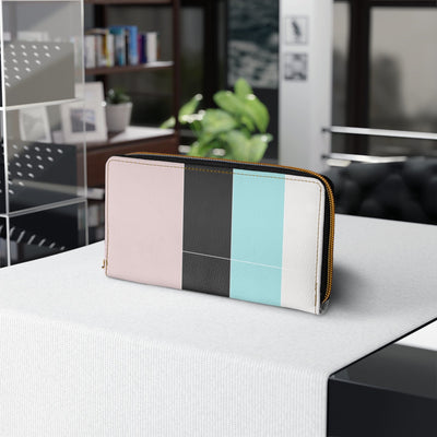 Pastel Colorblock Pink/black/blue Womens Zipper Wallet Clutch Purse - Bags