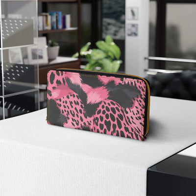 Pink And Black Leopard Spots Illustration Womens Zipper Wallet Clutch Purse