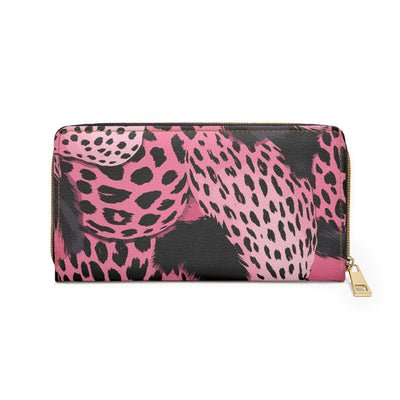 Pink And Black Leopard Spots Illustration Womens Zipper Wallet Clutch Purse