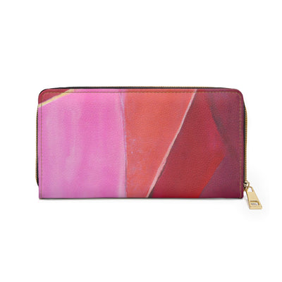 Pink Mauve Red Geometric Pattern Womens Zipper Wallet Clutch Purse - Bags