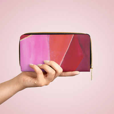 Pink Mauve Red Geometric Pattern Womens Zipper Wallet Clutch Purse - Bags