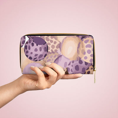 Purple Lavender And Brown Spotted Illustration Womens Zipper Wallet Clutch