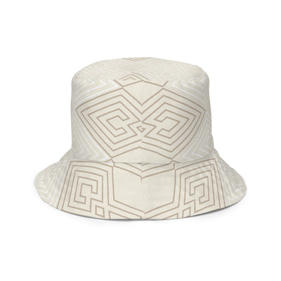 Reversible Bucket Hat Beige And White Tribal Geometric Aztec Print - Unisex