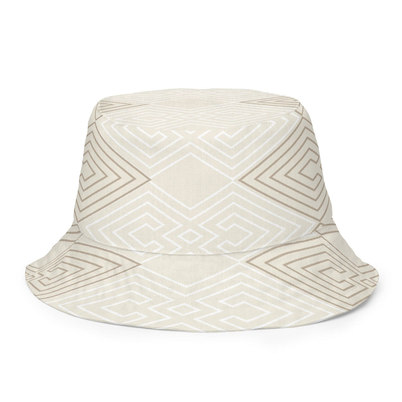 Reversible Bucket Hat Beige And White Tribal Geometric Aztec Print - Unisex