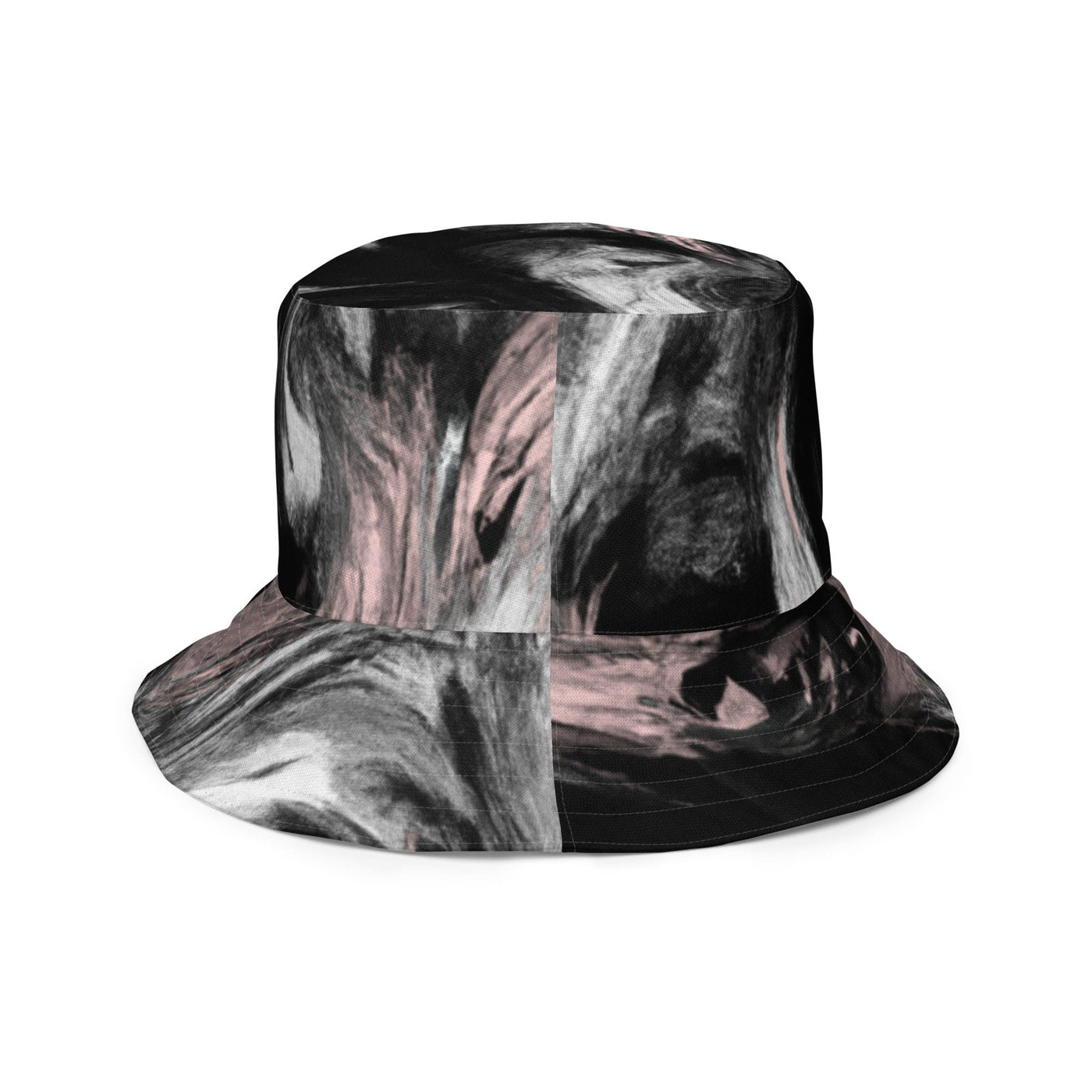Reversible Bucket Hat Black Pink White Abstract Pattern - Unisex / Bucket Hats