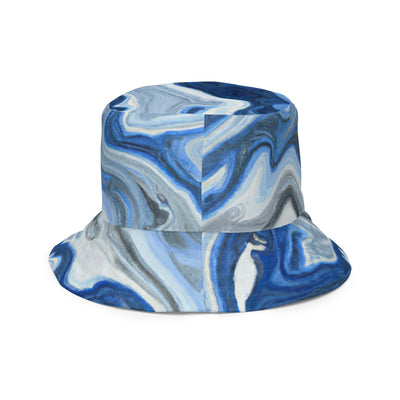 Reversible Bucket Hat Blue White Grey Marble Pattern - Unisex / Bucket Hats