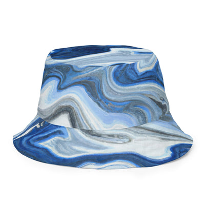 Reversible Bucket Hat Blue White Grey Marble Pattern - Unisex / Bucket Hats