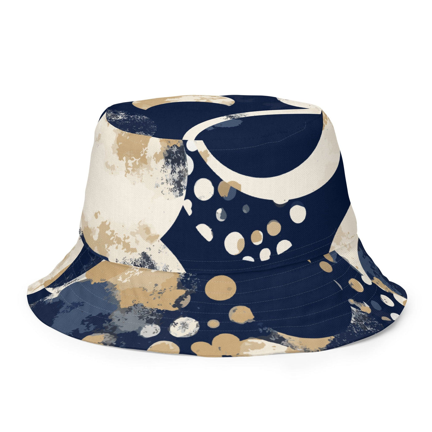 Reversible Bucket Hat Navy Blue And Beige Spotted Illustration