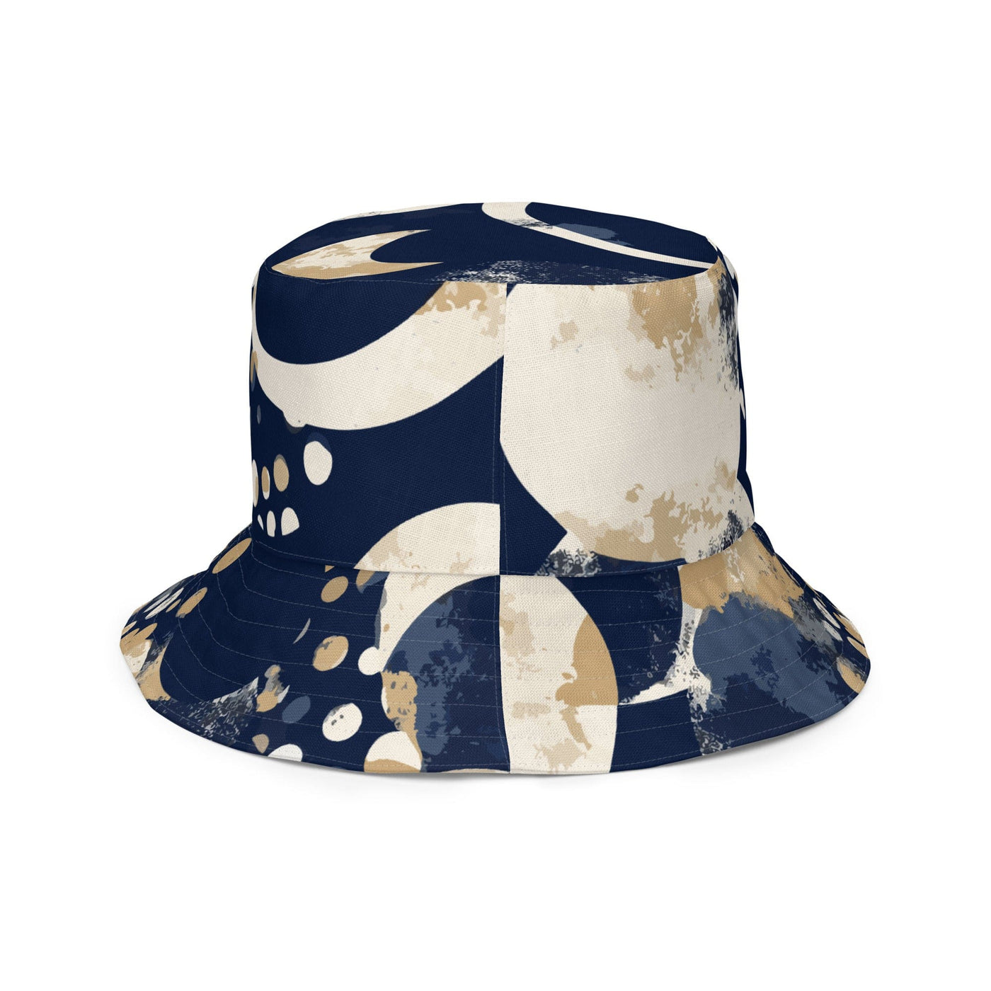 Reversible Bucket Hat Navy Blue And Beige Spotted Illustration
