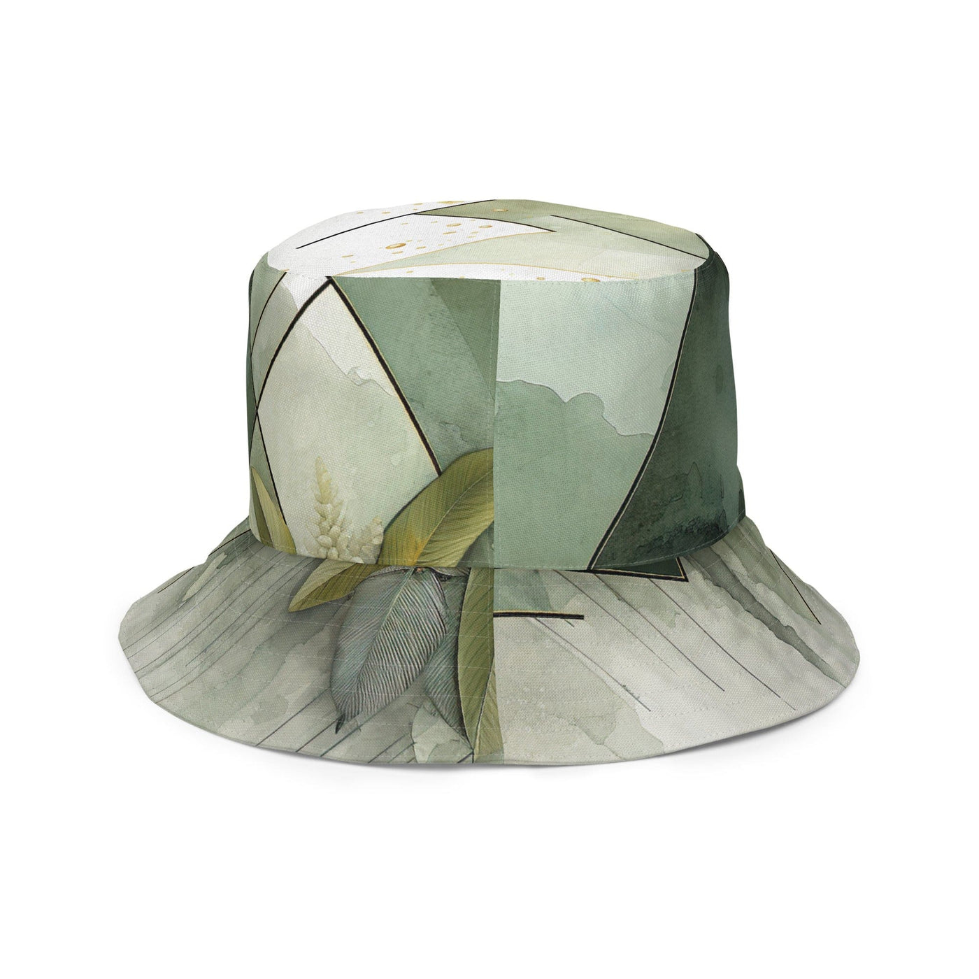 Reversible Bucket Hat Olive Green Mint Leaf Geometric Print
