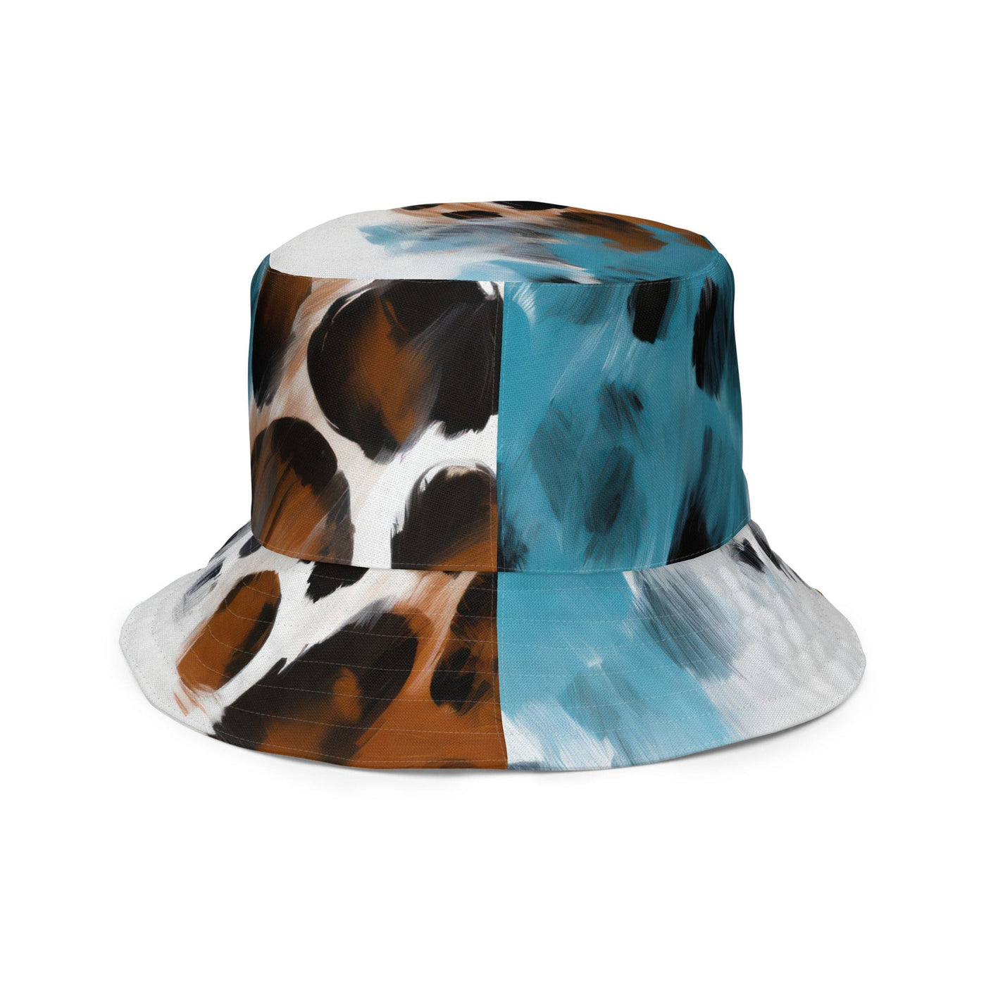 Reversible Bucket Hat Rustic Blue And Brown Spotted Pattern