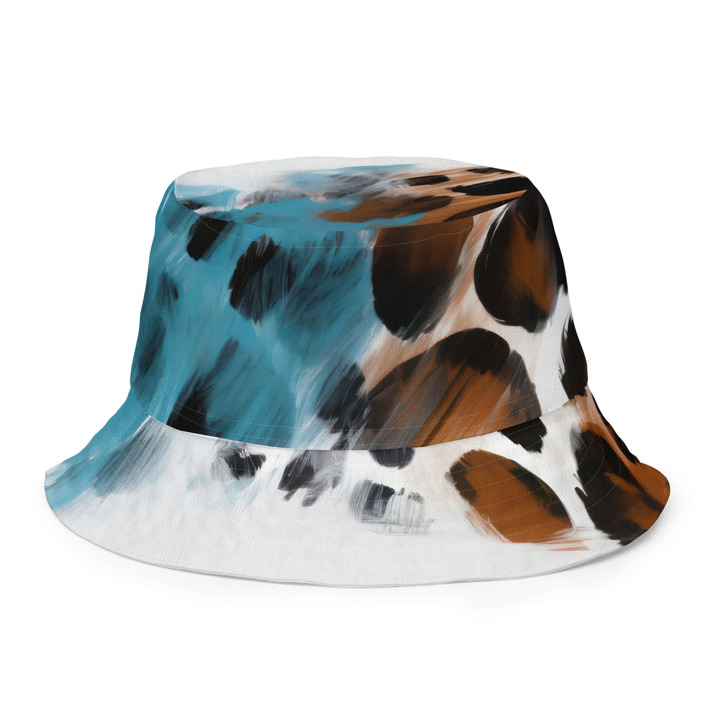 Reversible Bucket Hat Rustic Blue And Brown Spotted Pattern