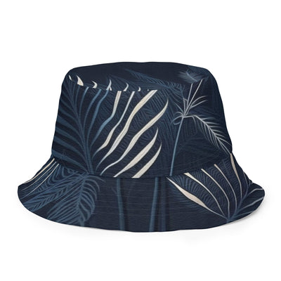 Reversible Bucket Hat Blue White Palm Leaves - Unisex / Bucket Hats