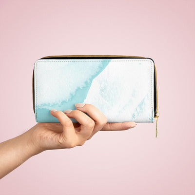 Subtle Abstract Ocean Blue And White Print Womens Zipper Wallet Clutch Purse