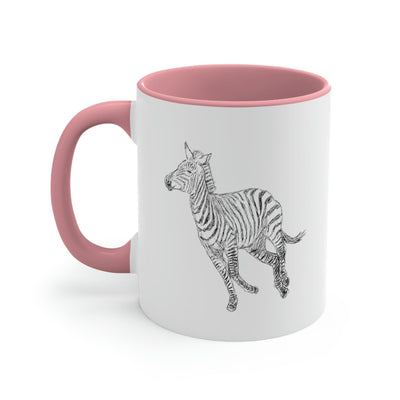 Two-tone Accent Ceramic Mug 11oz Galloping Zebra Line Art Drawing Print