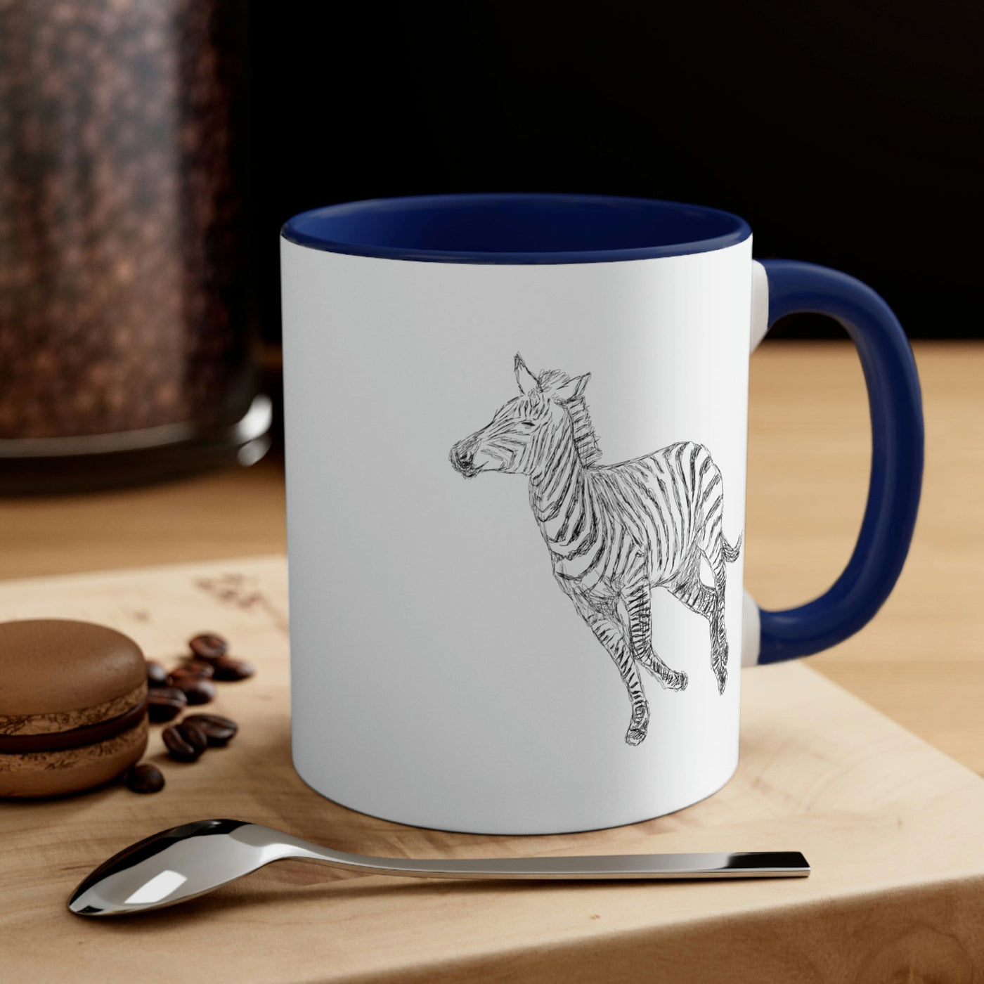 Two-tone Accent Ceramic Mug 11oz Galloping Zebra Line Art Drawing Print