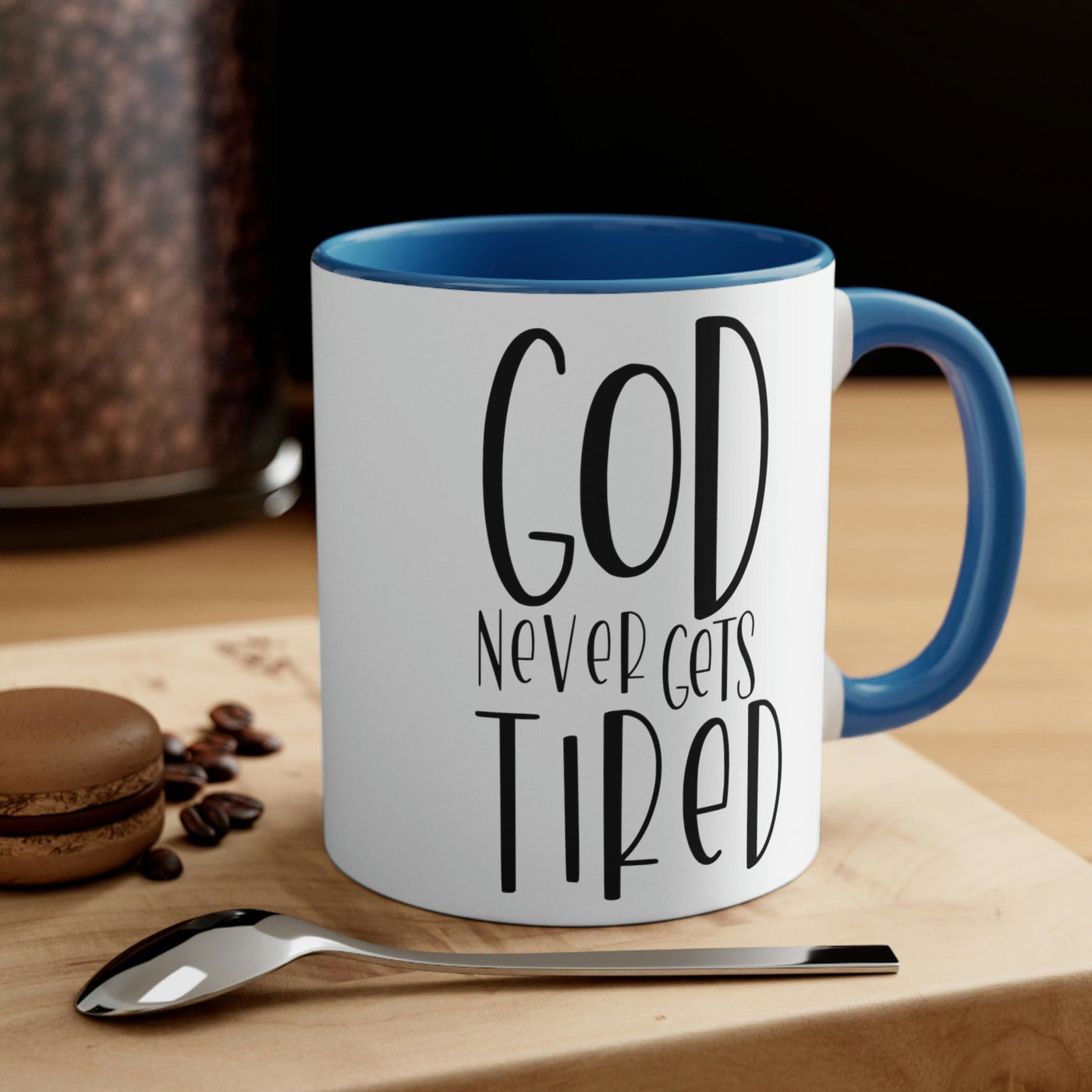 Two-tone Accent Ceramic Mug 11oz Say It Soul - God Never Gets Tired