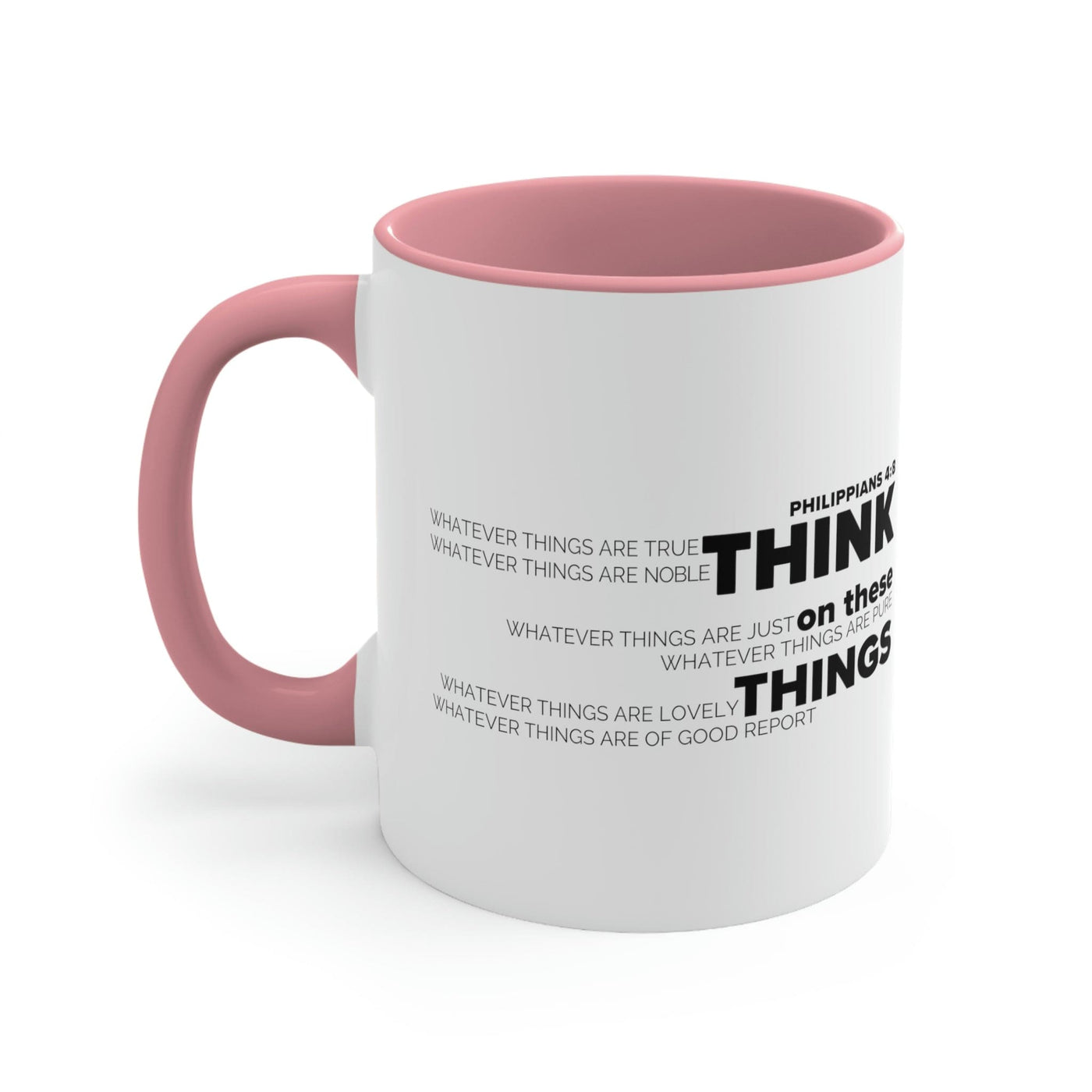 Two-tone Accent Ceramic Mug 11oz Think On These Things Scripture Quote Bible