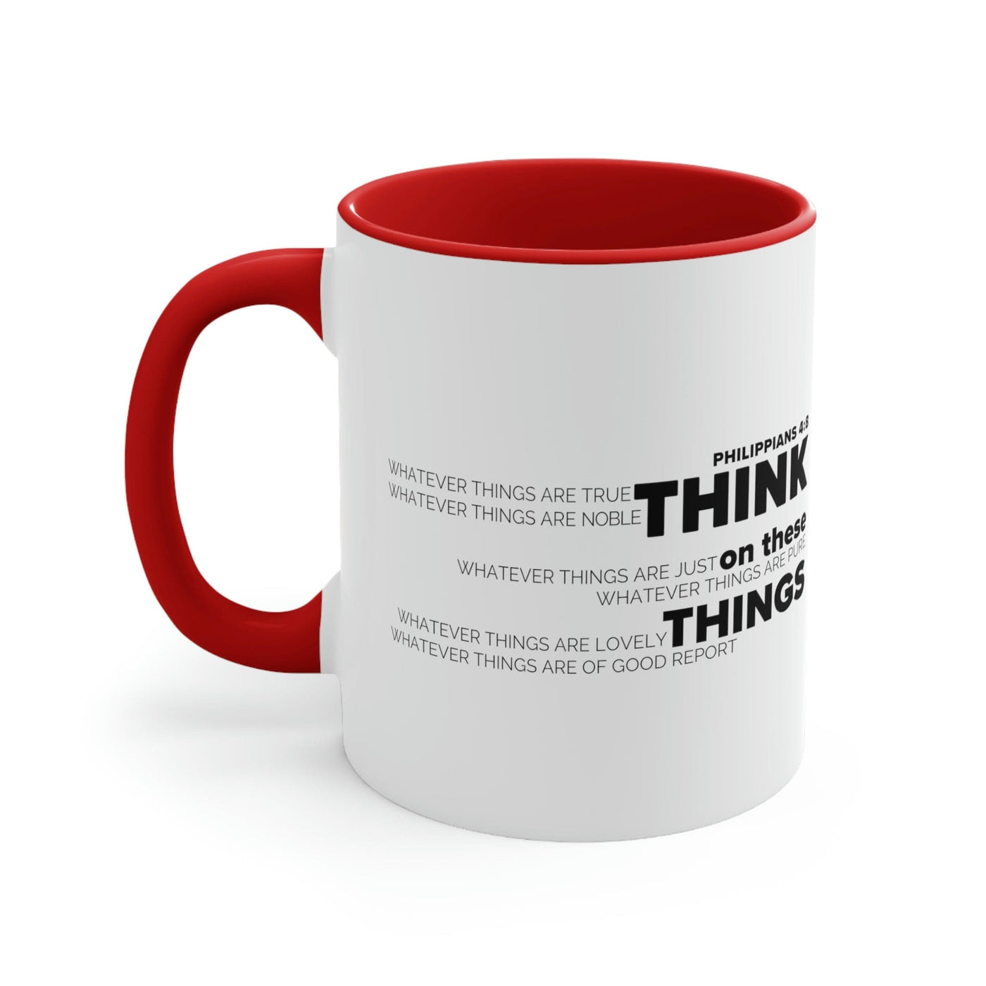 Two-tone Accent Ceramic Mug 11oz Think On These Things Scripture Quote Bible