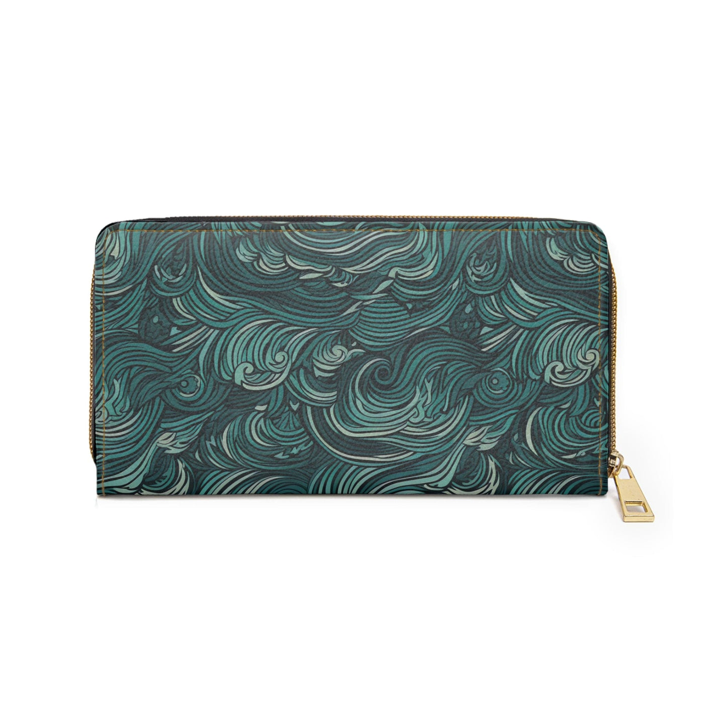 Water Wave Mint Green Illustration Womens Zipper Wallet Clutch Purse - Bags