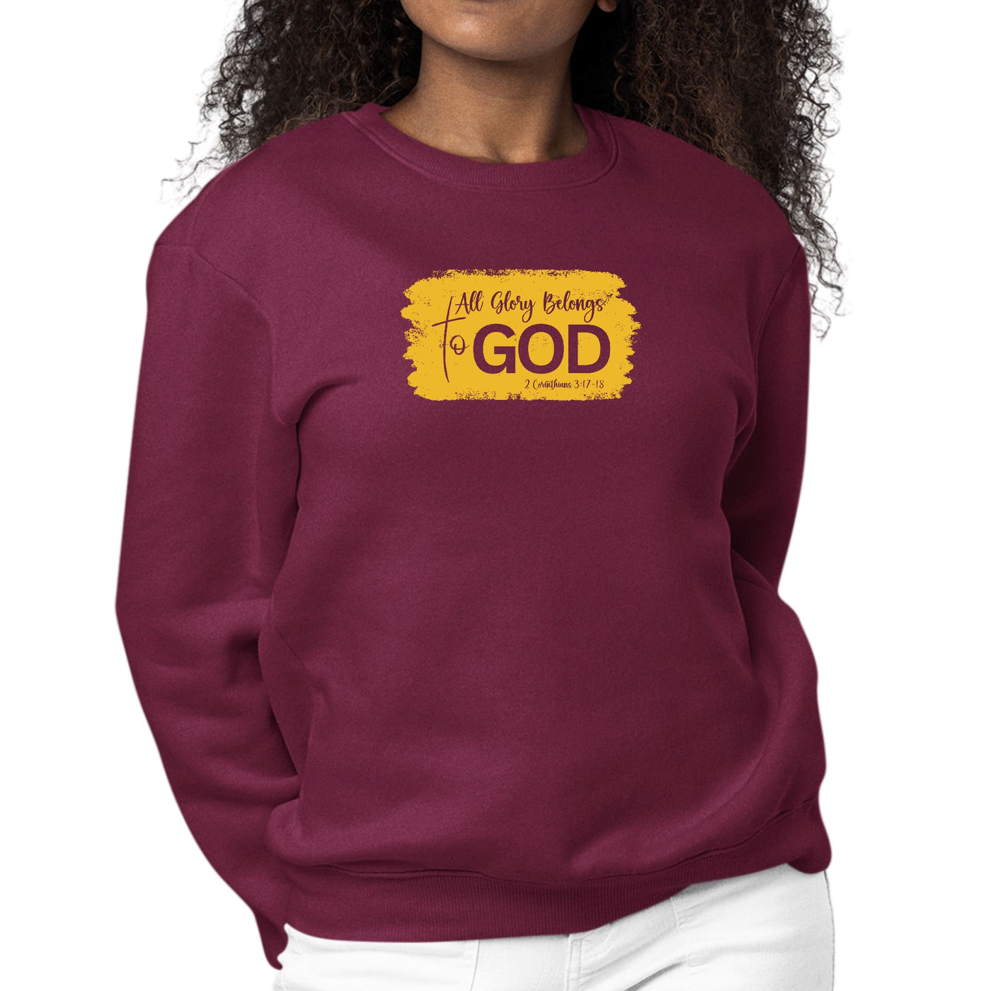Womens Graphic Sweatshirt All Glory Belongs To God Golden Yellow - Womens