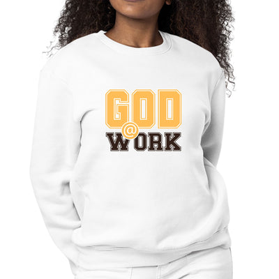 Womens Graphic Sweatshirt God @ Work Golden Yellow And Brown Print - Womens