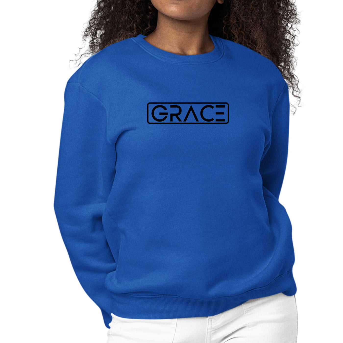 Womens Graphic Sweatshirt Grace Christian Black Illustration - Womens