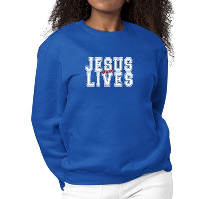 Womens Graphic Sweatshirt Jesus Saves Lives White Red Illustration - Womens
