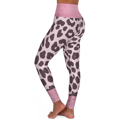 Womens High Waist Fitness Leggings Heather Pink Two-tone Leopard Style - All