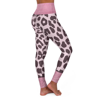 Womens High Waist Fitness Leggings Heather Pink Two-tone Leopard Style - All