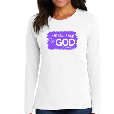 Womens Long Sleeve Graphic T-shirt All Glory Belongs To God Lavender - Womens