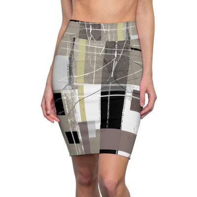 Womens Pencil Skirt Abstract Black Brown Beige Geometric Contemporary Art