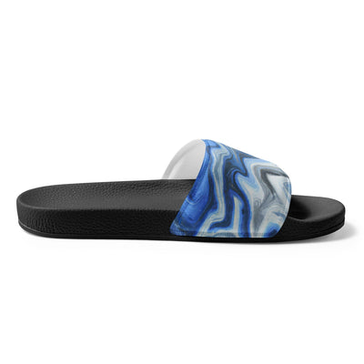 Women’s Slides Blue White Grey Marble Pattern - Womens | Slides