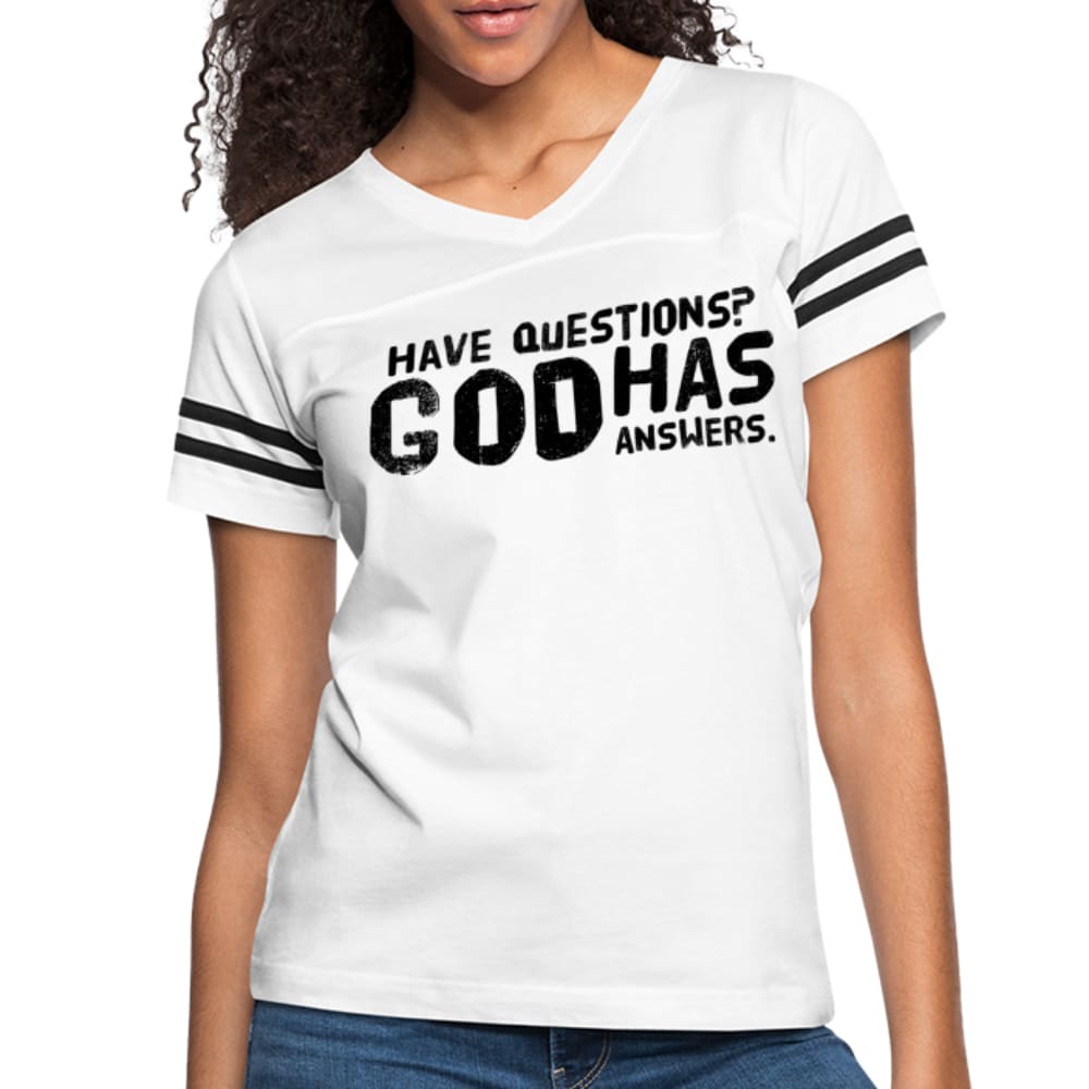 Womens T-shirt Vintage Sport White S-2xl Have Questions? God Has Answers
